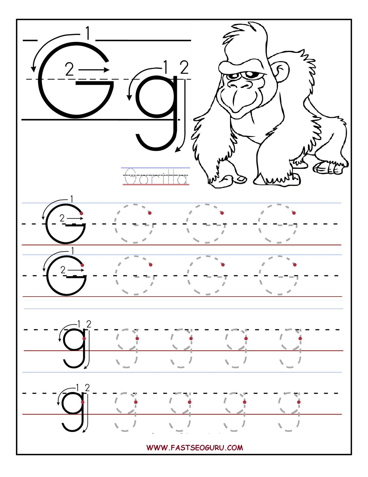 Letter G Tracing Worksheets Preschool